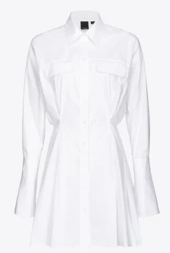 Robes|PINKO Robe Chemise Courte En Popeline De Coton Blanc Brill.