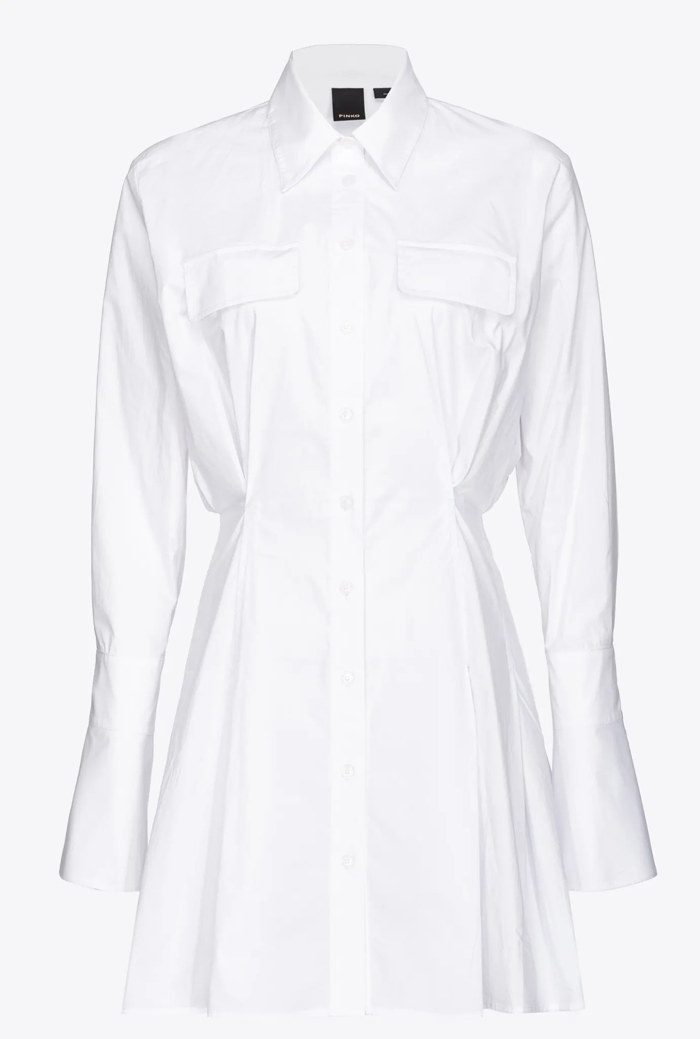 Robes|PINKO Robe Chemise Courte En Popeline De Coton Blanc Brill.