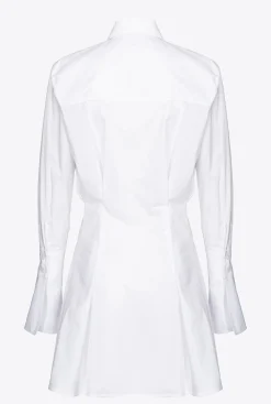 Robes|PINKO Robe Chemise Courte En Popeline De Coton Blanc Brill.