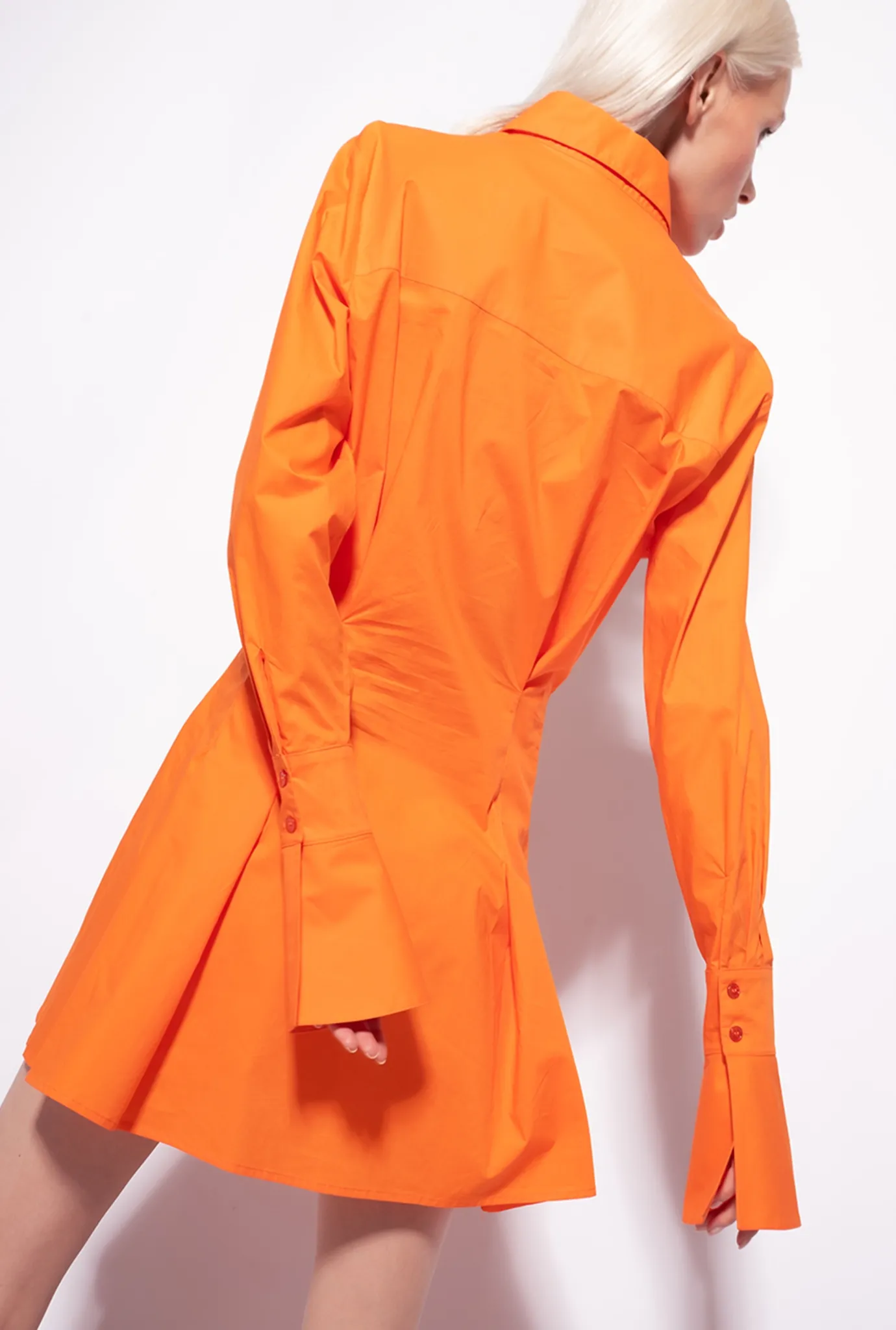Robes|PINKO Robe Chemise Courte En Popeline De Coton Orange Vibrant