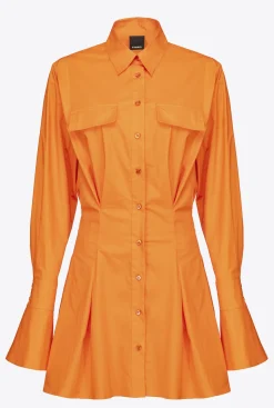Robes|PINKO Robe Chemise Courte En Popeline De Coton Orange Vibrant