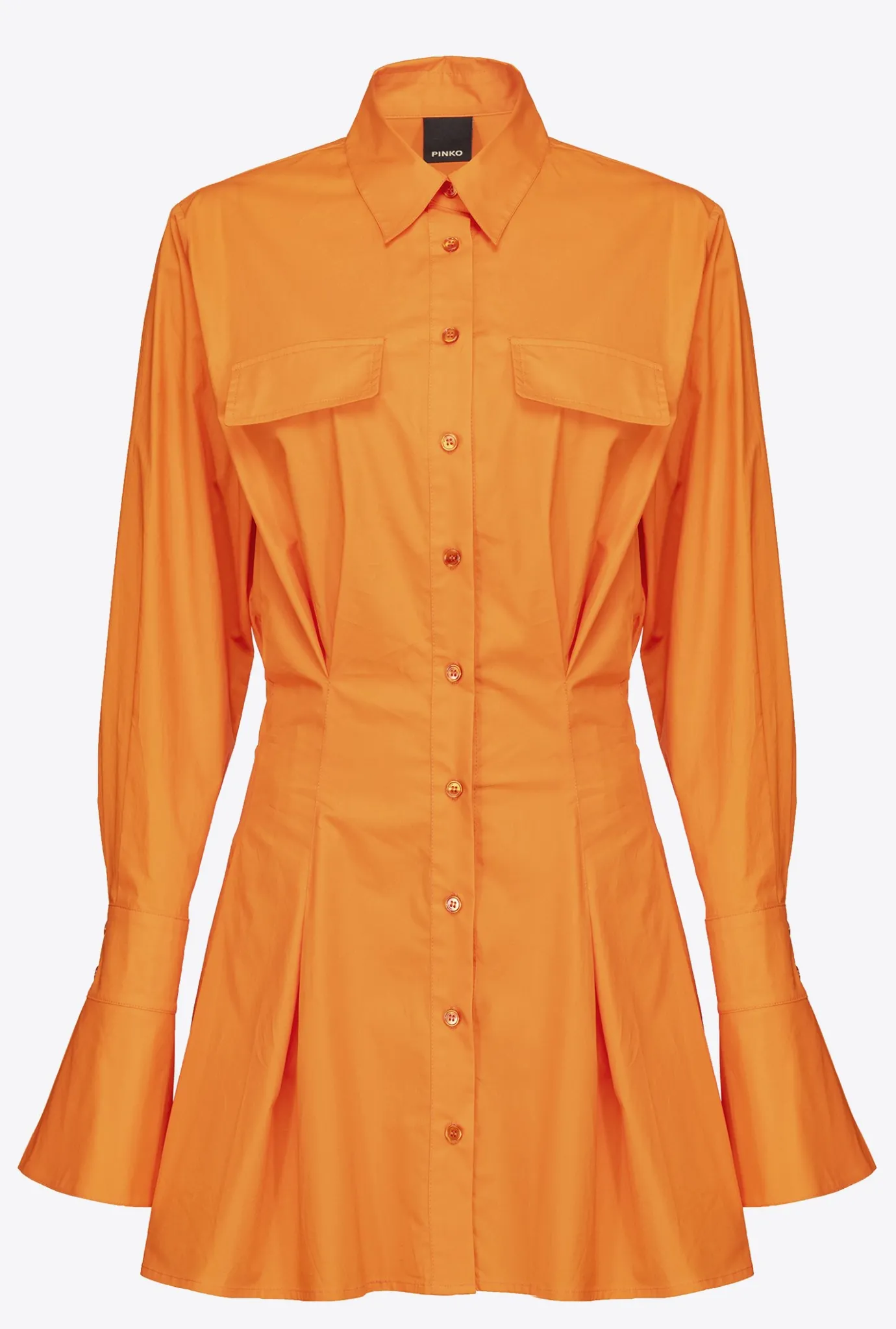 Robes|PINKO Robe Chemise Courte En Popeline De Coton Orange Vibrant