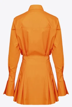 Robes|PINKO Robe Chemise Courte En Popeline De Coton Orange Vibrant