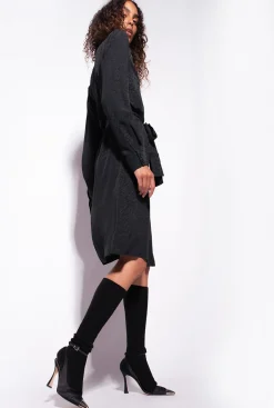 Robes|PINKO Robe Chemise En Jacquard A Logo Noir Limousine