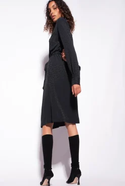 Robes|PINKO Robe Chemise En Jacquard A Logo Noir Limousine