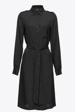 Robes|PINKO Robe Chemise En Jacquard A Logo Noir Limousine