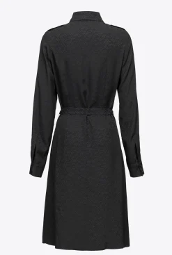 Robes|PINKO Robe Chemise En Jacquard A Logo Noir Limousine