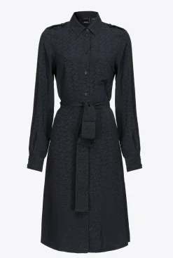 Chemises Et Blouses|PINKO Robe Chemise En Jacquard A Logo Noir Limousine