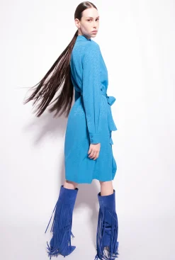 Robes|PINKO Robe Chemise En Jacquard A Logo Bleu Directoire
