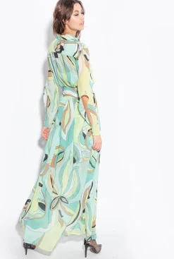 Robes|PINKO Robe Chemise En Voile A Imprime Fleuri Multicolore - Vert D'Eau/Beige