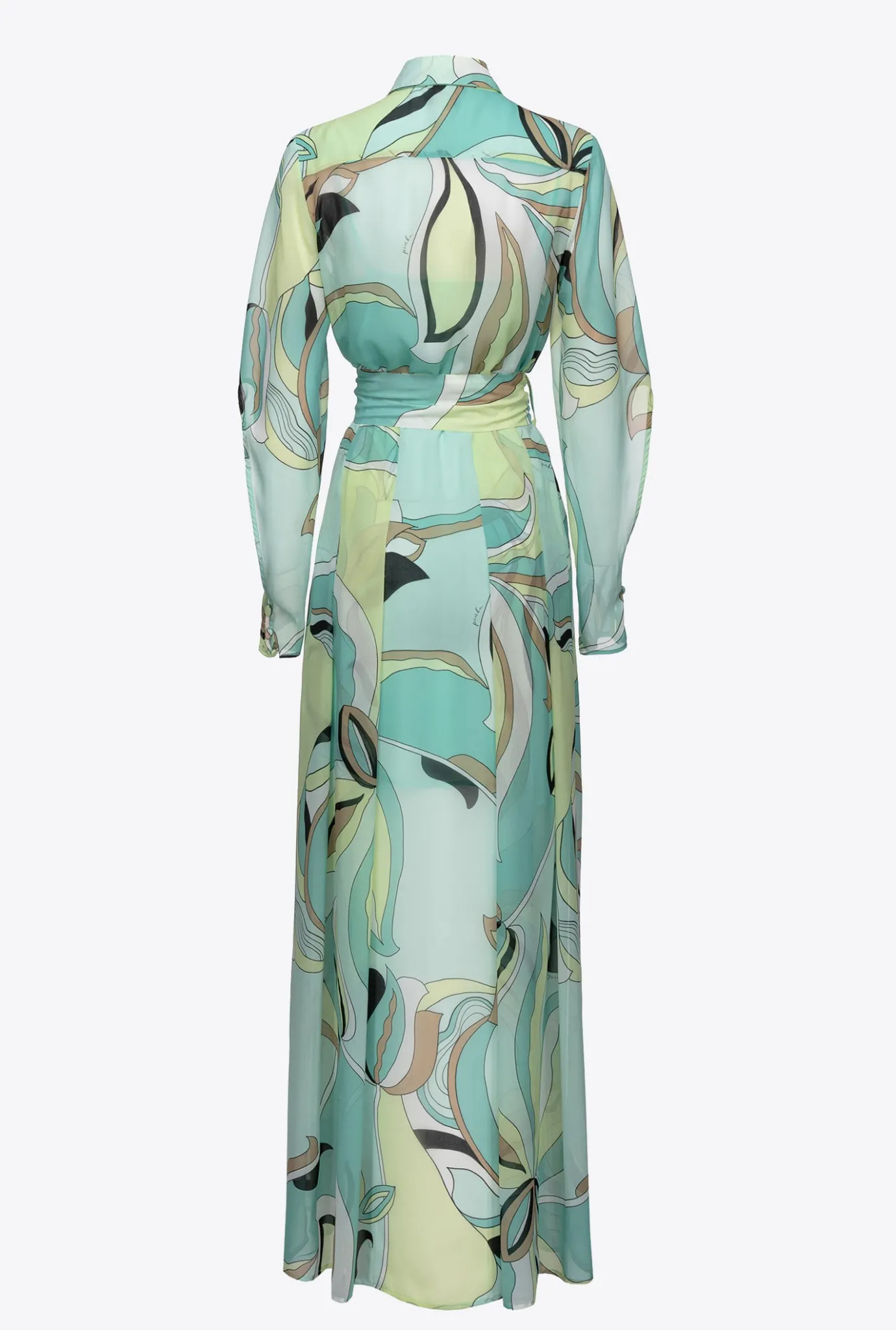 Robes|PINKO Robe Chemise En Voile A Imprime Fleuri Multicolore - Vert D'Eau/Beige