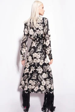 Robes|PINKO Robe Chemise Fleur Graphique Noir/Beurre