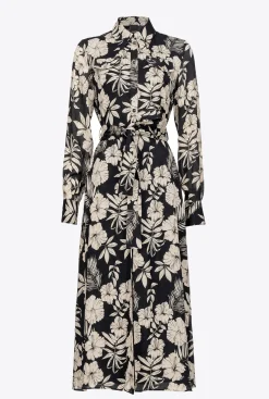 Robes|PINKO Robe Chemise Fleur Graphique Noir/Beurre