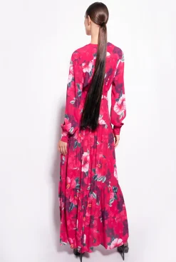 Robes|PINKO Robe Chemise Longue A Imprime Hibiscus Multi.Fuchsia/Rose