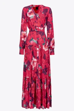 Robes|PINKO Robe Chemise Longue A Imprime Hibiscus Multi.Fuchsia/Rose