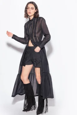Robes|PINKO Robe Chemise Longue En Mousseline Noir Limousine
