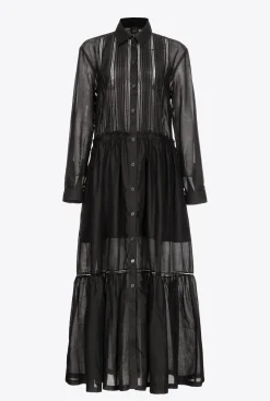 Robes|PINKO Robe Chemise Longue En Mousseline Noir Limousine