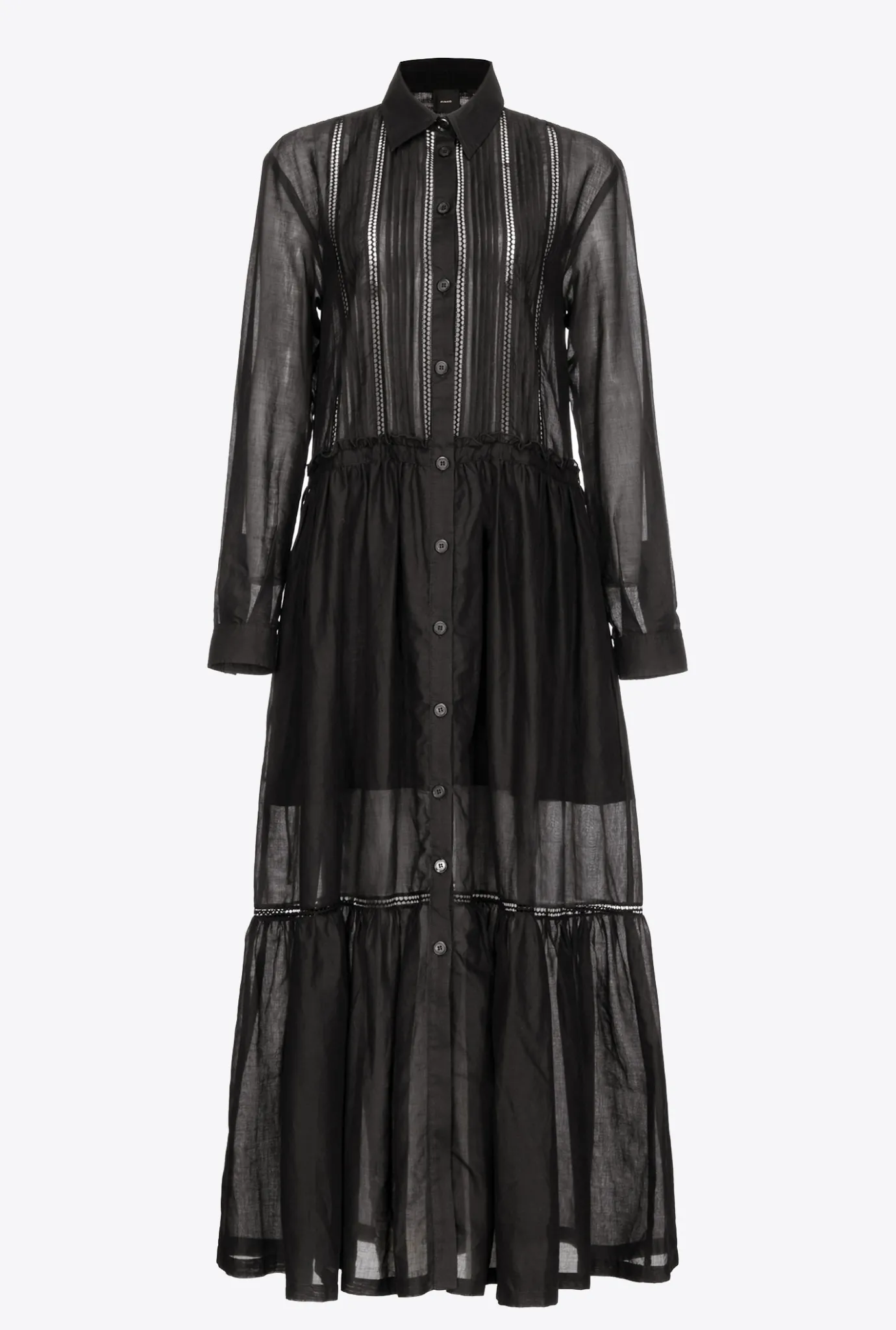 Robes|PINKO Robe Chemise Longue En Mousseline Noir Limousine
