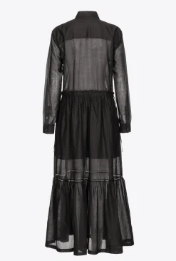 Robes|PINKO Robe Chemise Longue En Mousseline Noir Limousine