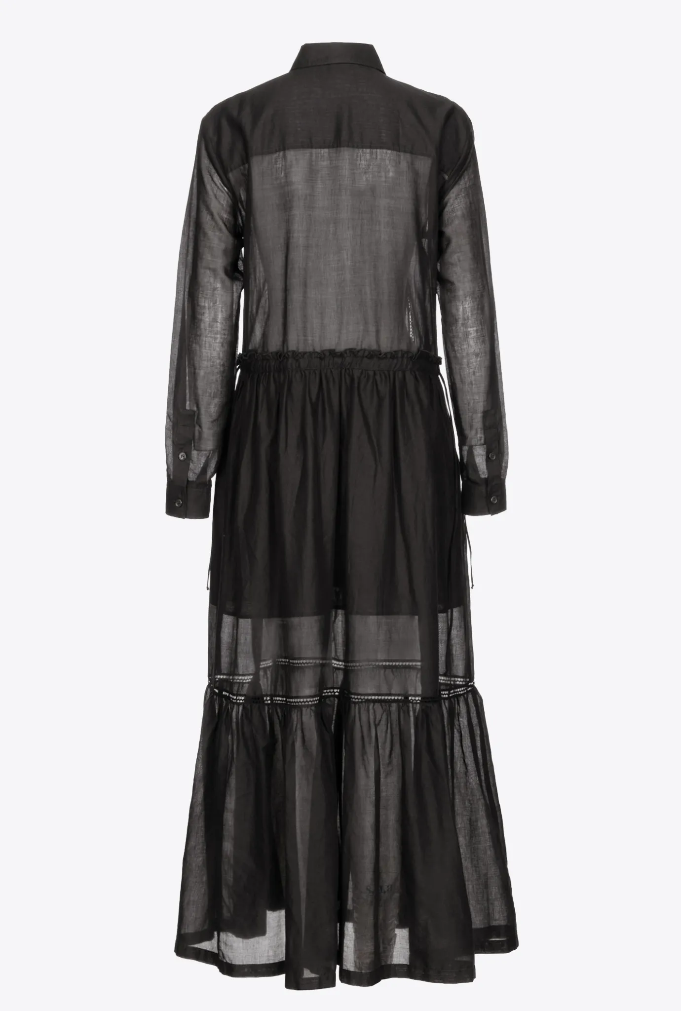Robes|PINKO Robe Chemise Longue En Mousseline Noir Limousine