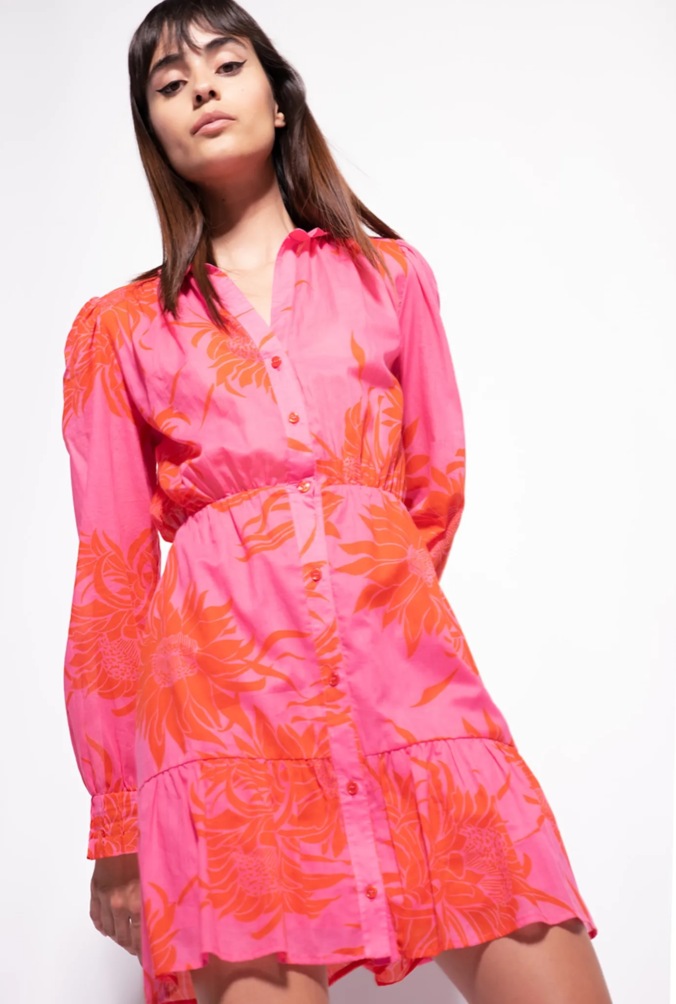 Robes|PINKO Robe Courte A Imprime Grande Fleur Rose/Rouge