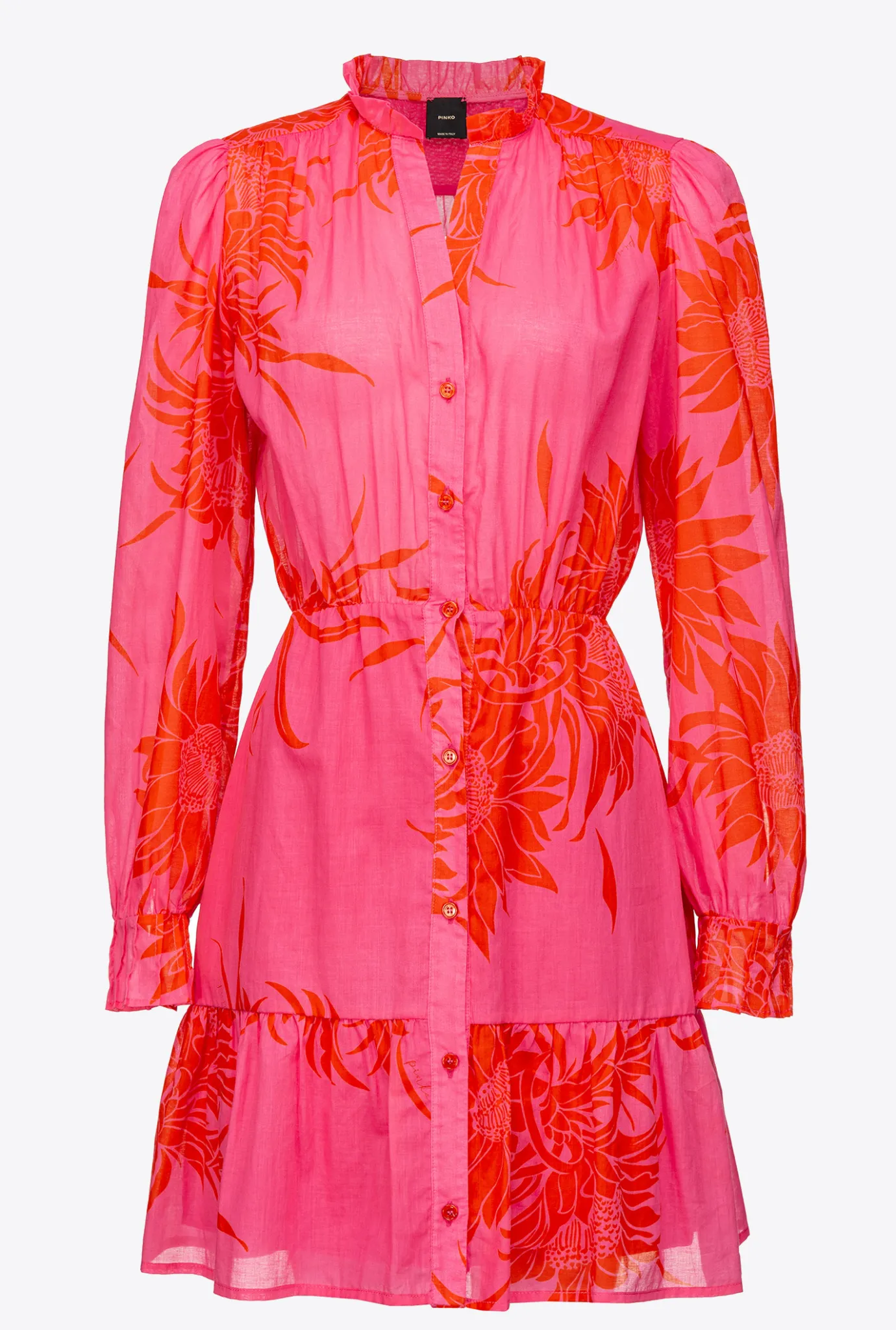 Robes|PINKO Robe Courte A Imprime Grande Fleur Rose/Rouge