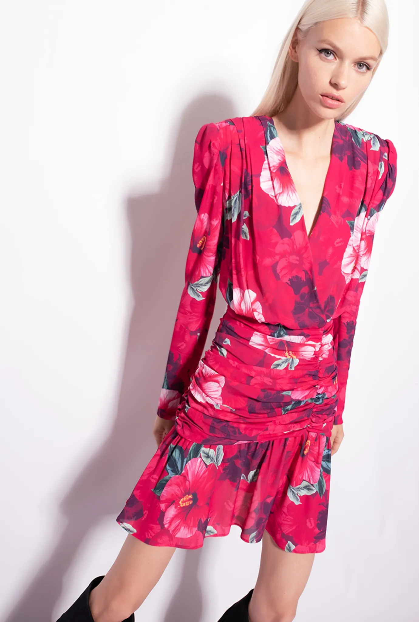Robes|PINKO Robe Courte A Imprime Hibiscus Multi.Fuchsia/Rose