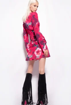 Robes|PINKO Robe Courte A Imprime Hibiscus Multi.Fuchsia/Rose