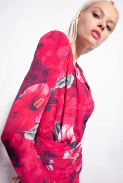 Robes|PINKO Robe Courte A Imprime Hibiscus Multi.Fuchsia/Rose