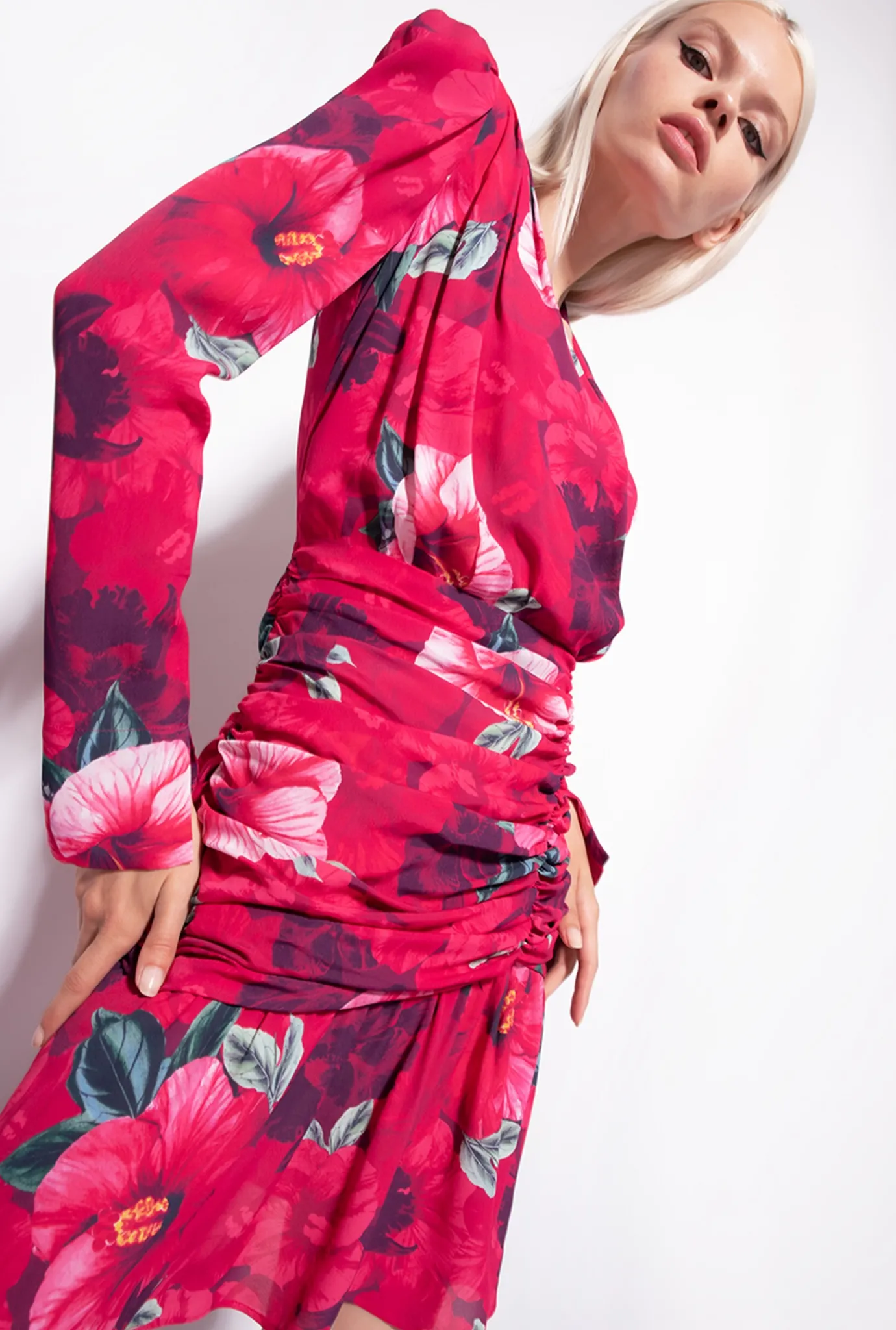 Robes|PINKO Robe Courte A Imprime Hibiscus Multi.Fuchsia/Rose