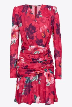 Robes|PINKO Robe Courte A Imprime Hibiscus Multi.Fuchsia/Rose