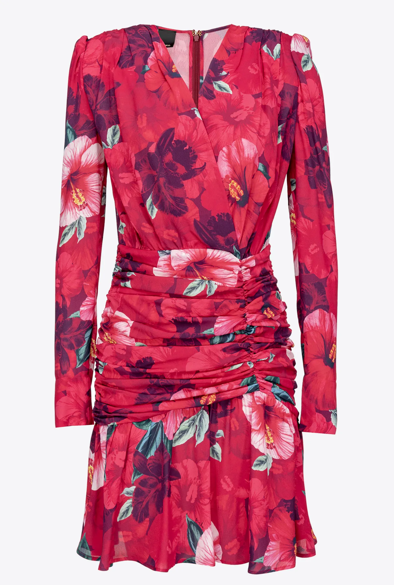 Robes|PINKO Robe Courte A Imprime Hibiscus Multi.Fuchsia/Rose