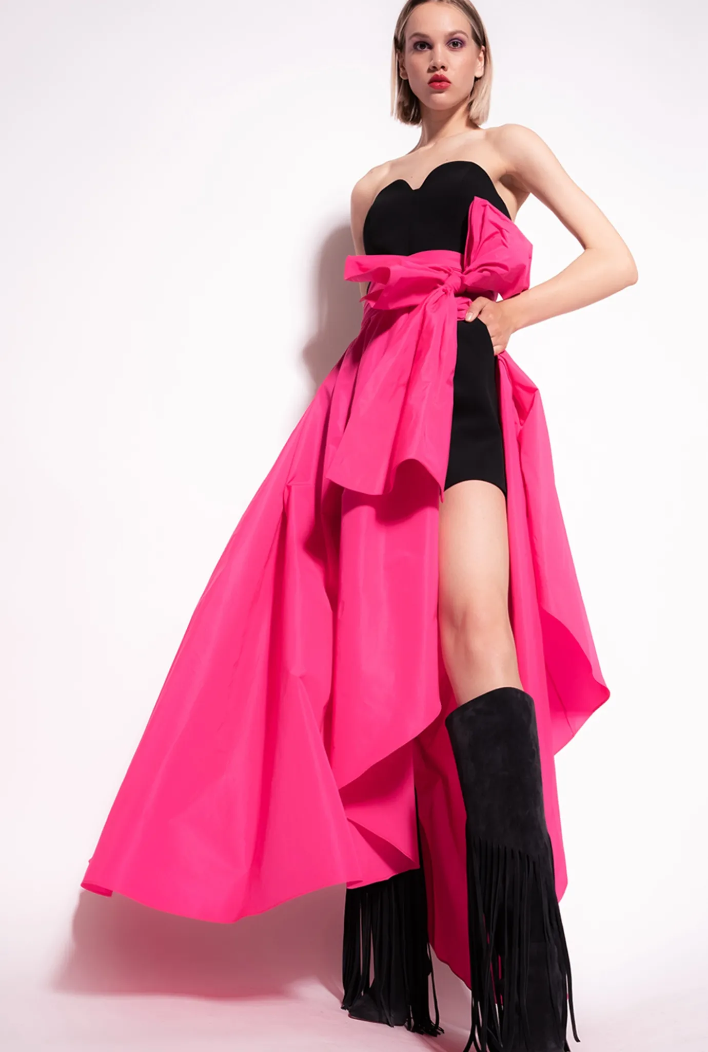 Robes|PINKO Robe Deux-Pièces Avec Combishort Noir/Fuchsia