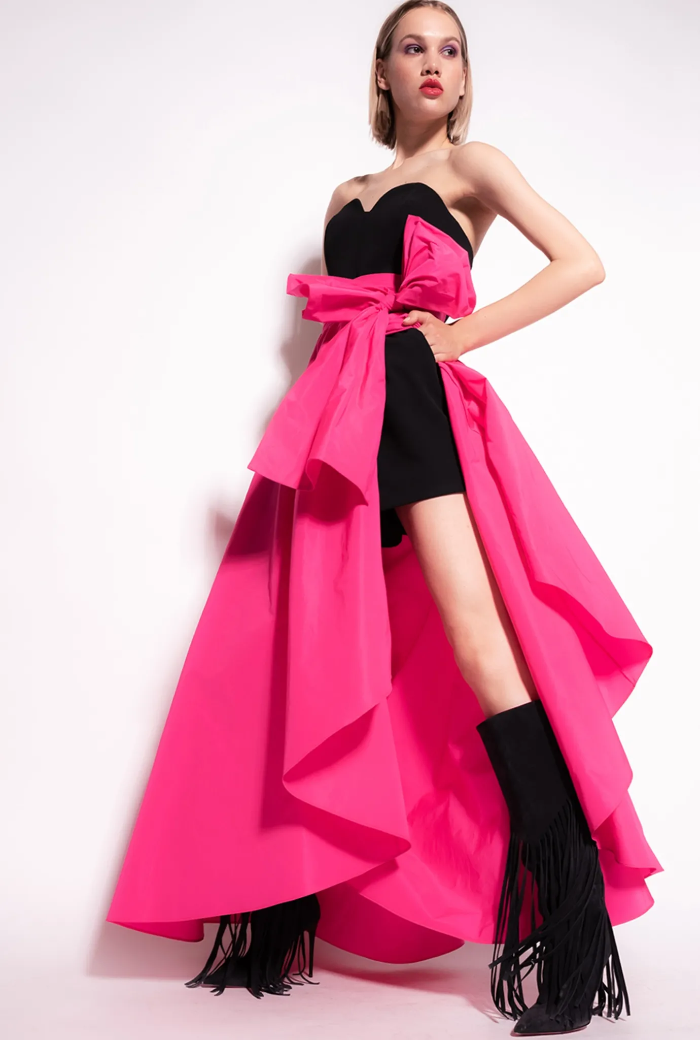 Robes|PINKO Robe Deux-Pièces Avec Combishort Noir/Fuchsia