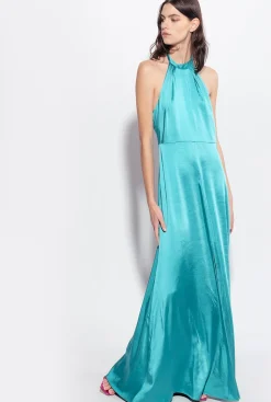 Robes|PINKO Robe Dos Nu En Satin Bleu Ciel-Marine
