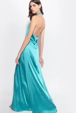 Robes|PINKO Robe Dos Nu En Satin Bleu Ciel-Marine