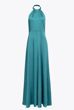 Robes|PINKO Robe Dos Nu En Satin Bleu Ciel-Marine