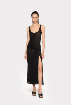 Robes|PINKO Robe Drapee Fendue En Jersey Noir Limousine