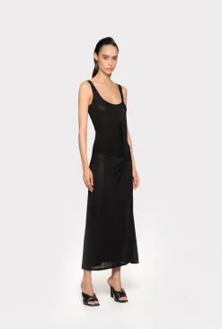 Robes|PINKO Robe Drapee Fendue En Jersey Noir Limousine