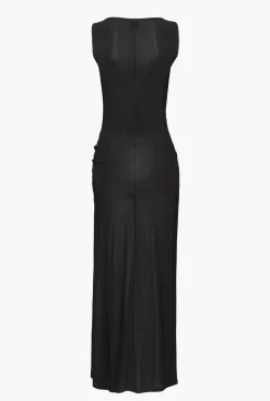 Robes|PINKO Robe Drapee Fendue En Jersey Noir Limousine