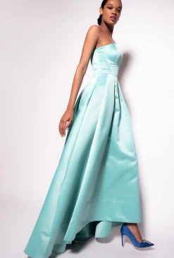Robes|PINKO Robe Elegante En Satin Duchesse Bleu Nil