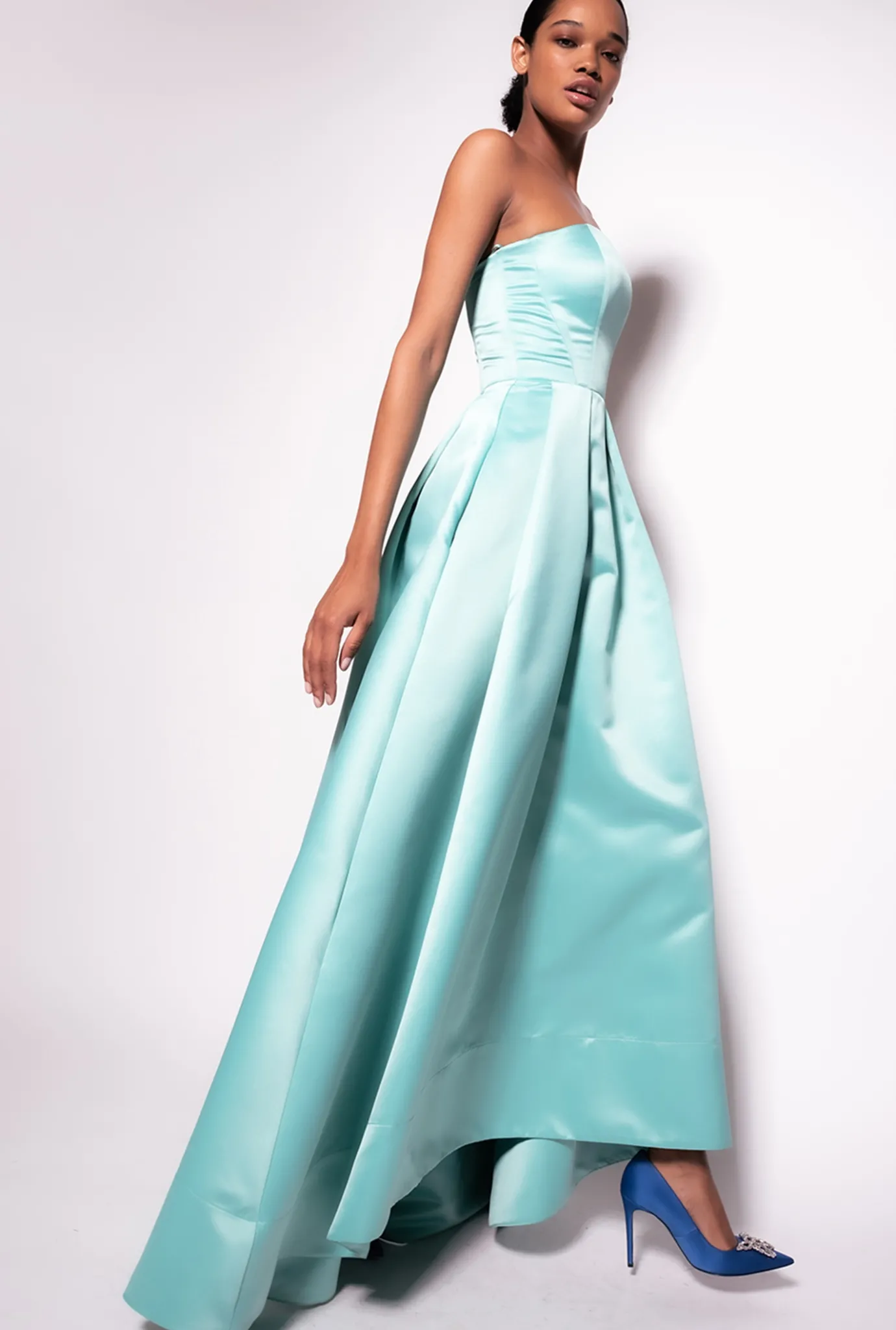 Robes|PINKO Robe Elegante En Satin Duchesse Bleu Nil
