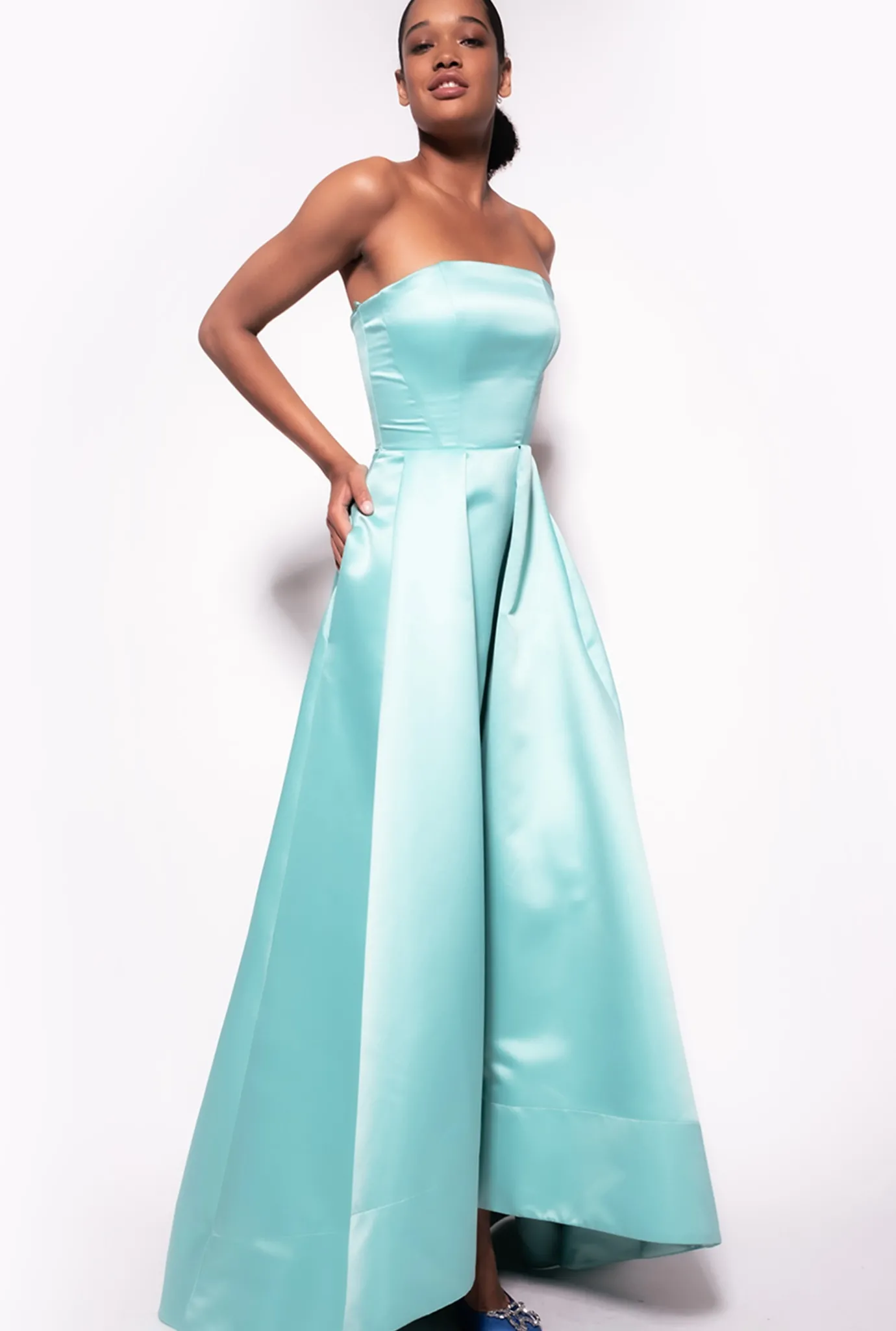 Robes|PINKO Robe Elegante En Satin Duchesse Bleu Nil