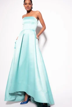 Robes|PINKO Robe Elegante En Satin Duchesse Bleu Nil