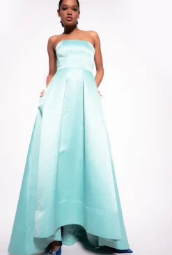 Robes|PINKO Robe Elegante En Satin Duchesse Bleu Nil