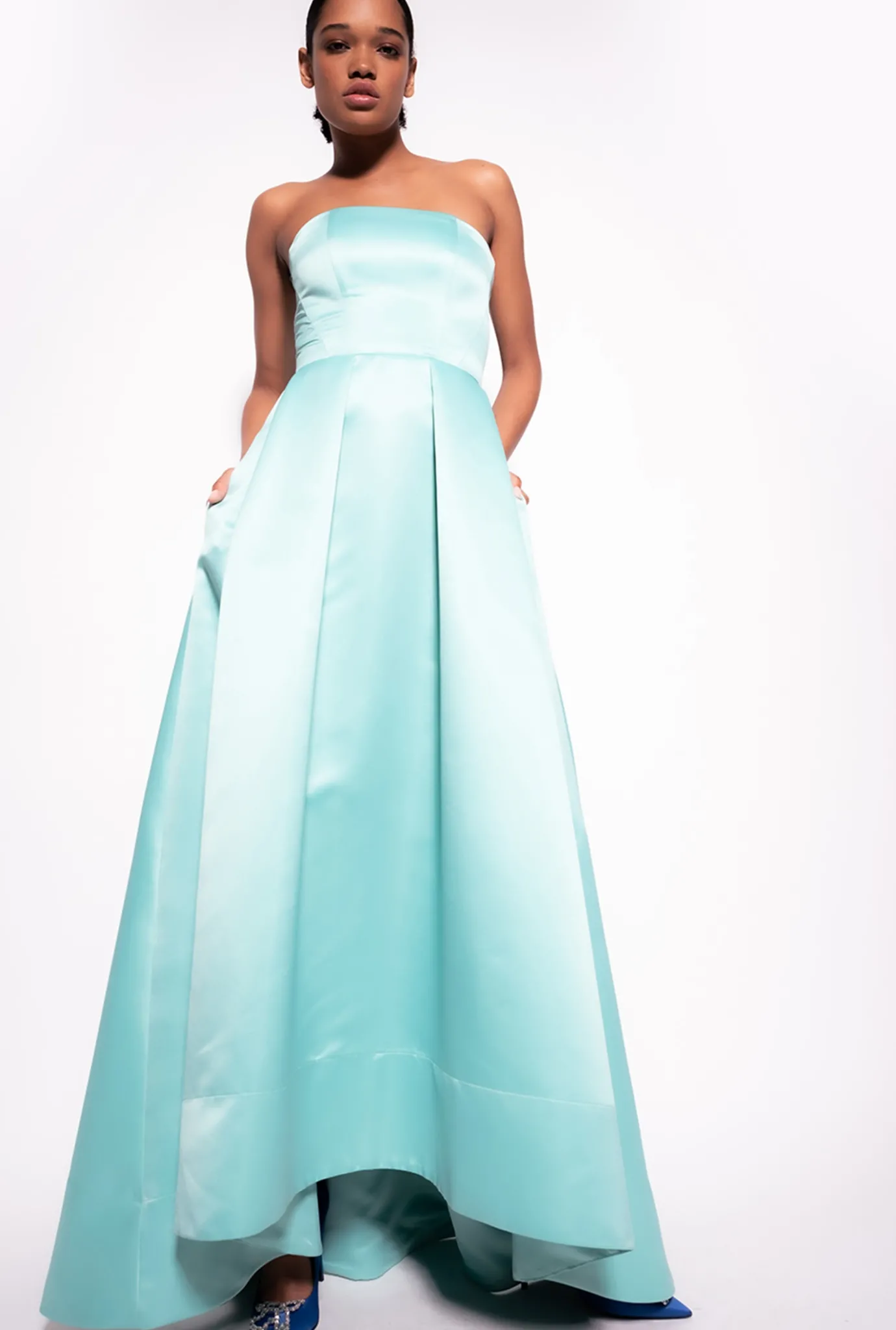 Robes|PINKO Robe Elegante En Satin Duchesse Bleu Nil