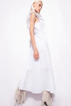 Robes|PINKO Robe En Broderie Anglaise De Coton Blanc Brill.