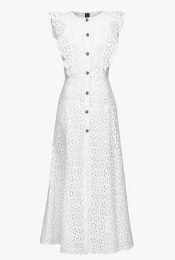 Robes|PINKO Robe En Broderie Anglaise De Coton Blanc Brill.