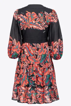 Robes|PINKO Robe En Coton A Imprime Tropical Multi. Noir/Rouge