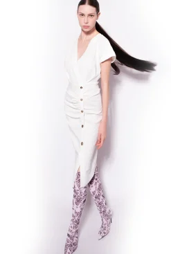 Tailleurs Et Ensembles|PINKO Robe En Lin Boutonnee Blanc Nimbus